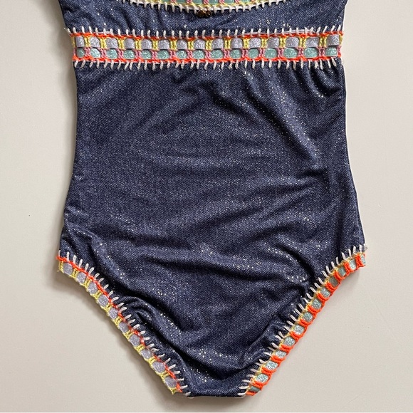Pilyq Girls Sparkle Denim Embroidered One-Piece Swimsuit - Size 12 - Picture 8 of 14
